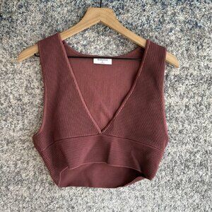 Babaton Crop Top Womens XL Mauve Knit Sleeveless Sweater Stretch Tank Ribbed